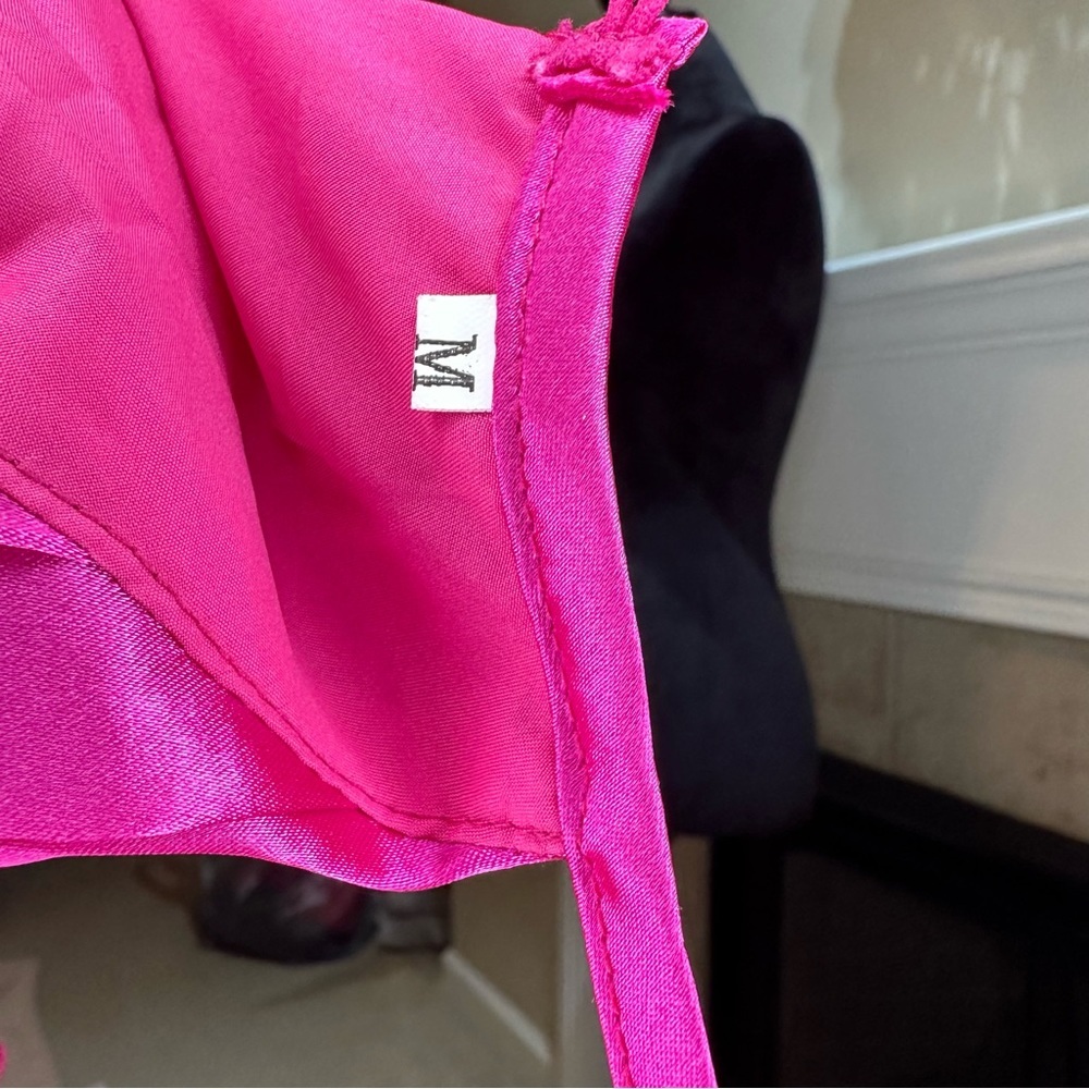 Hot Pink Tiered Pleated Ruffle Mini Dress size Medium Wedding Guest Party Dress - Picture 5 of 6